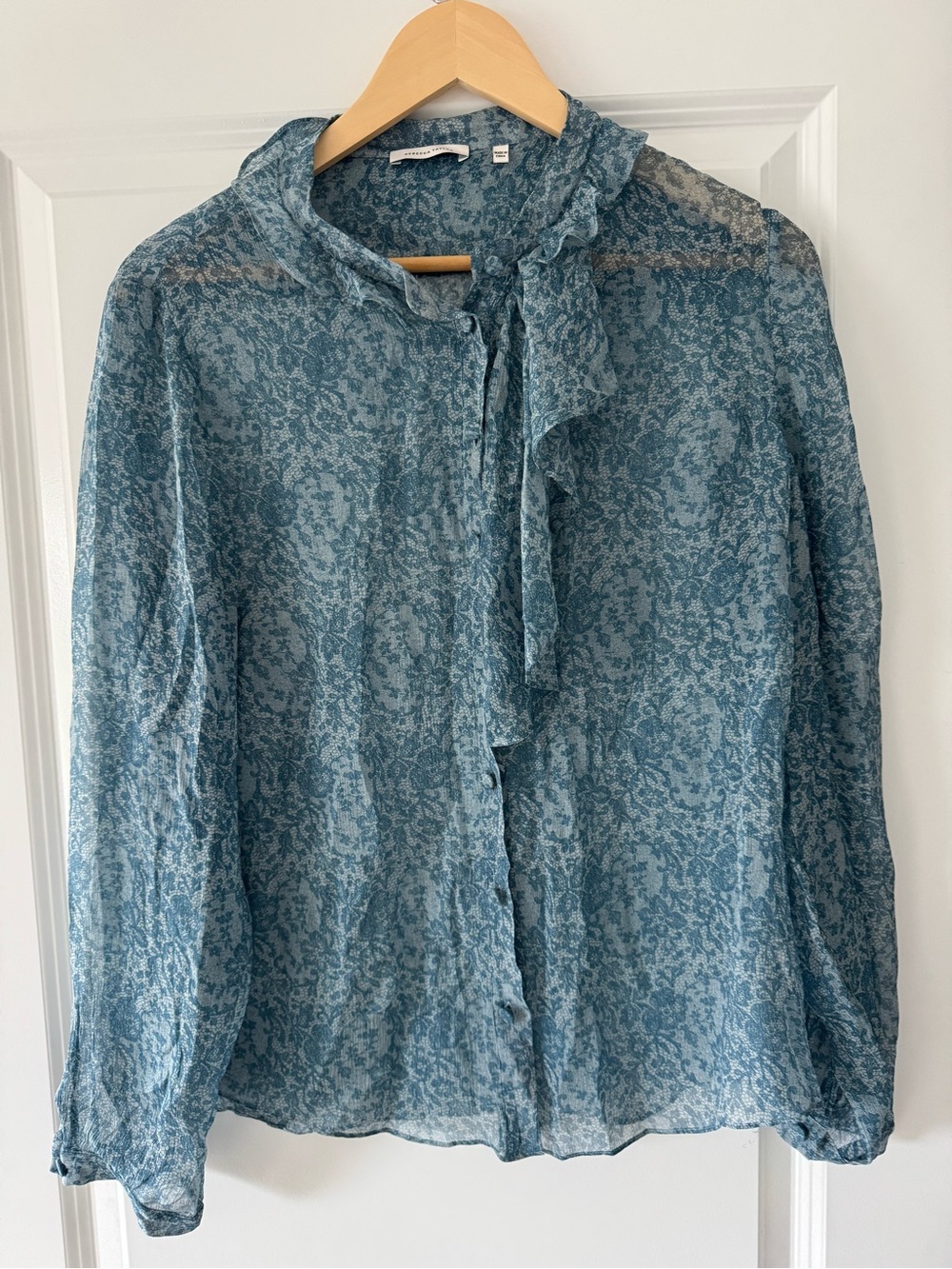 Rebecca Taylor Blue Sheer Tie-Neck Blouse